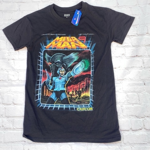 Megaman Player Gunner Men's T Shirt Rokkuman Grid Metallic Retro Gamer Capcom - Picture 1 of 8